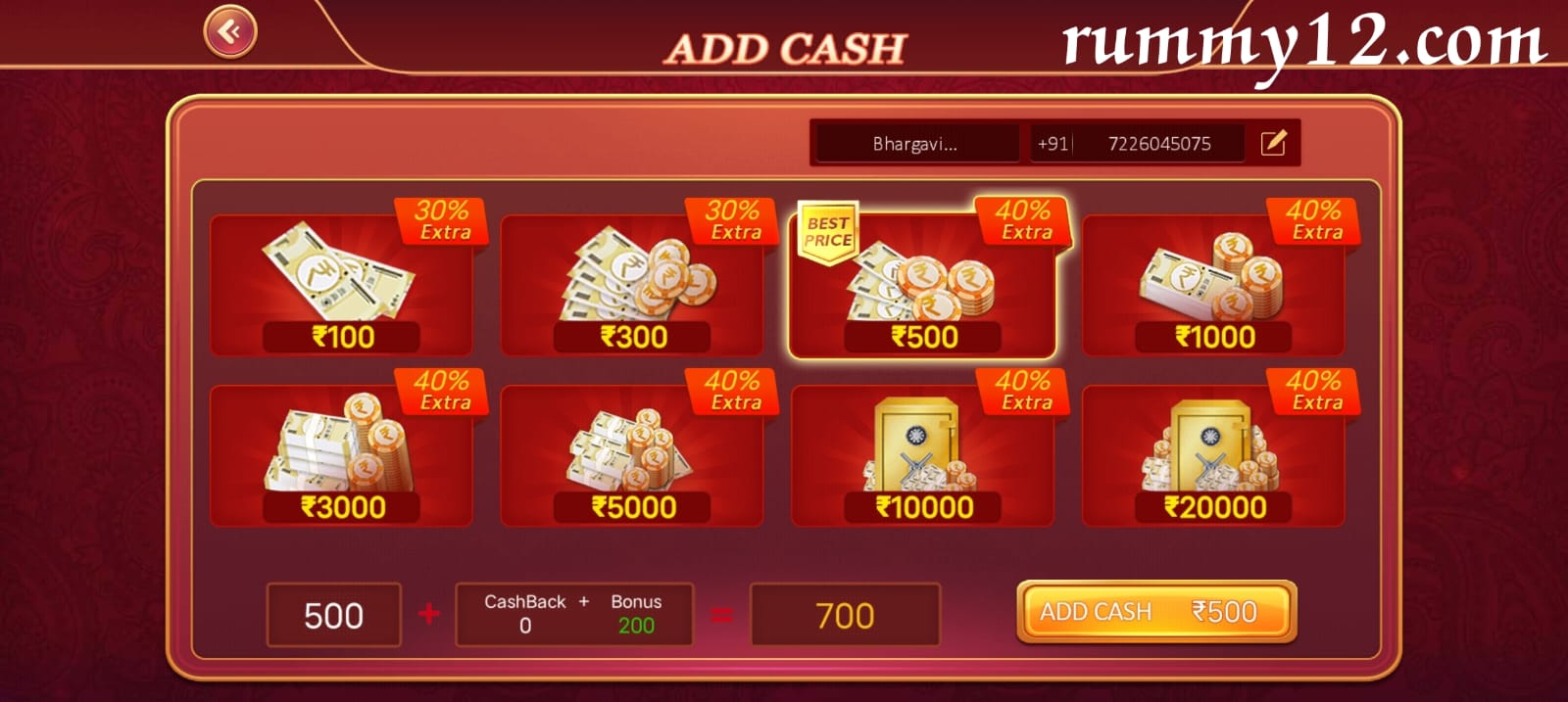 Add Cash In Rummy Bappa Application
