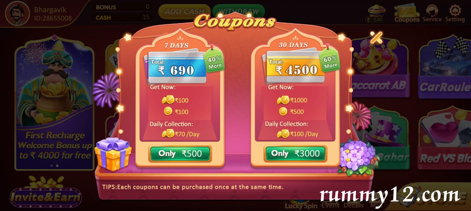 Card Coupons In Rummy Bappa App