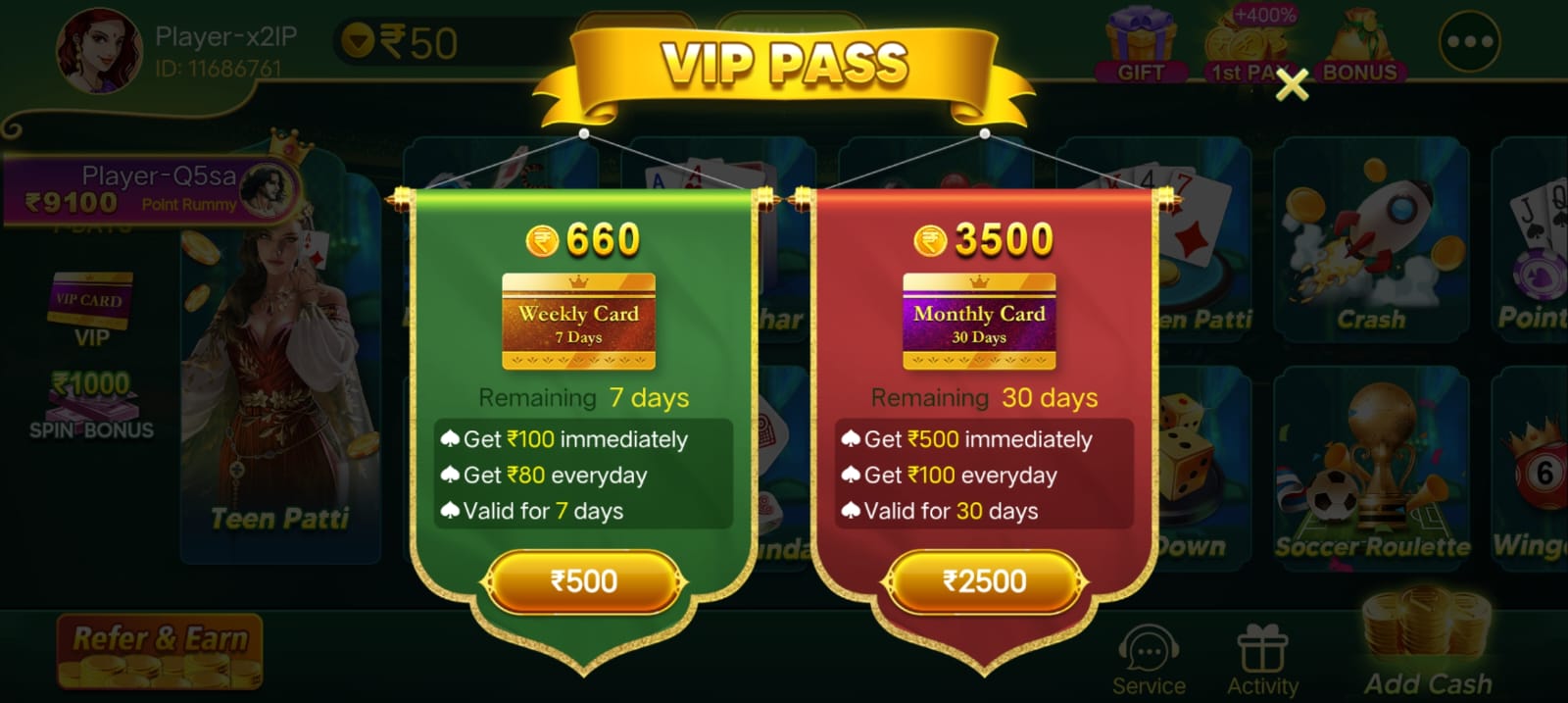 VIP Cards In Teen Patti Epic App